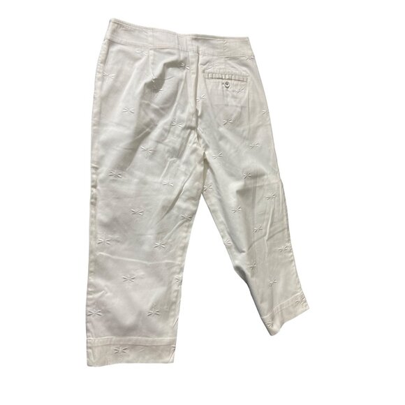 Talbots Womens Cropped Pant 6 Petite White Embroidered Dragonfly Stretch Preppy - Picture 2 of 5